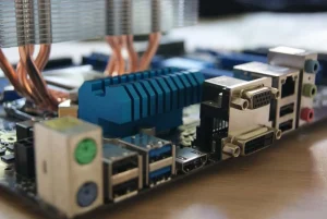 PCB assembly with connectors inductors and electronic components