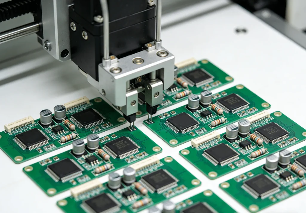 PCB assembly equipment processing green circuit boards