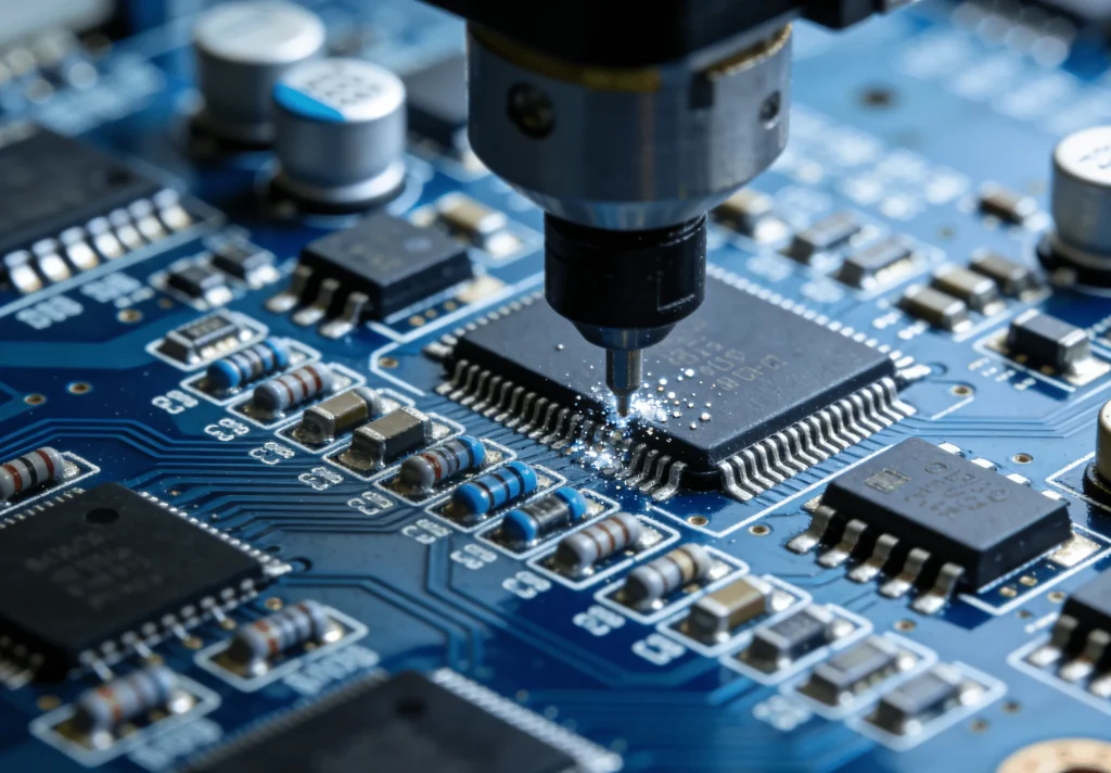 Precision PCB assembly machine working on integrated circuit chip