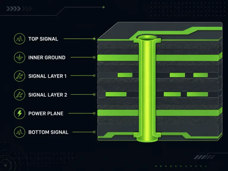 Epoxy-filled via cross-section connecting multiple PCB signal and power layers