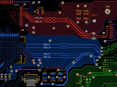 High-frequency PCB material cross-section showing controlled dielectric substrate layers and copper interface for RF signal stability.