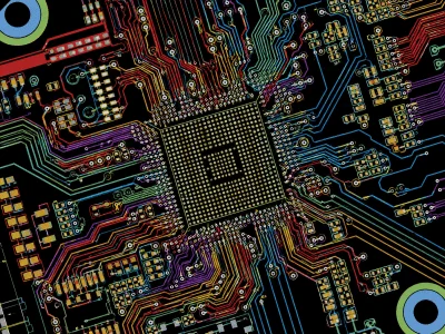 PCB layout detail showing BGA escape routing and via placement for DFM review