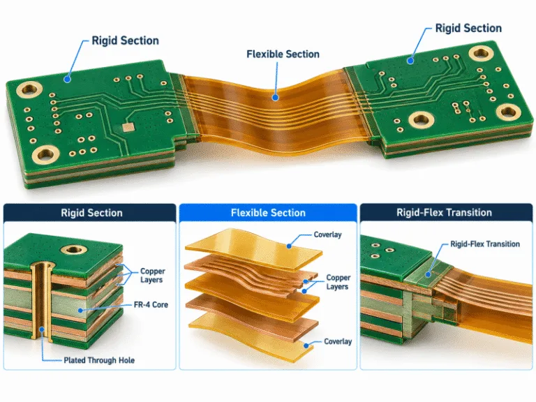 Rigid-flex PCB structure with rigid and flexible circuit layers