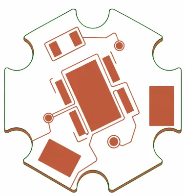 Metal core PCB manufacturer sample with exposed copper circuit pads