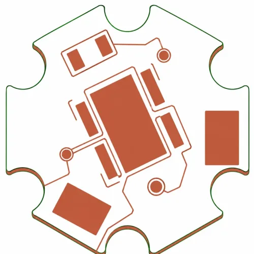 Metal core PCB manufacturer sample with exposed copper circuit pads