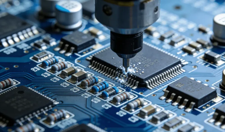 Precision PCB assembly machine working on integrated circuit chip
