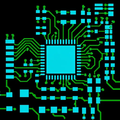 RF microwave PCB layout with routed traces and component pads