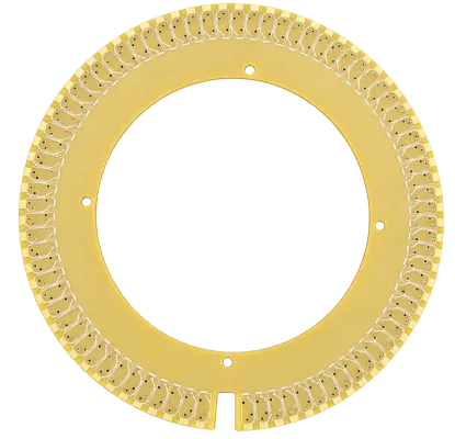 Circular RF microwave PCB with radial plated contact pads